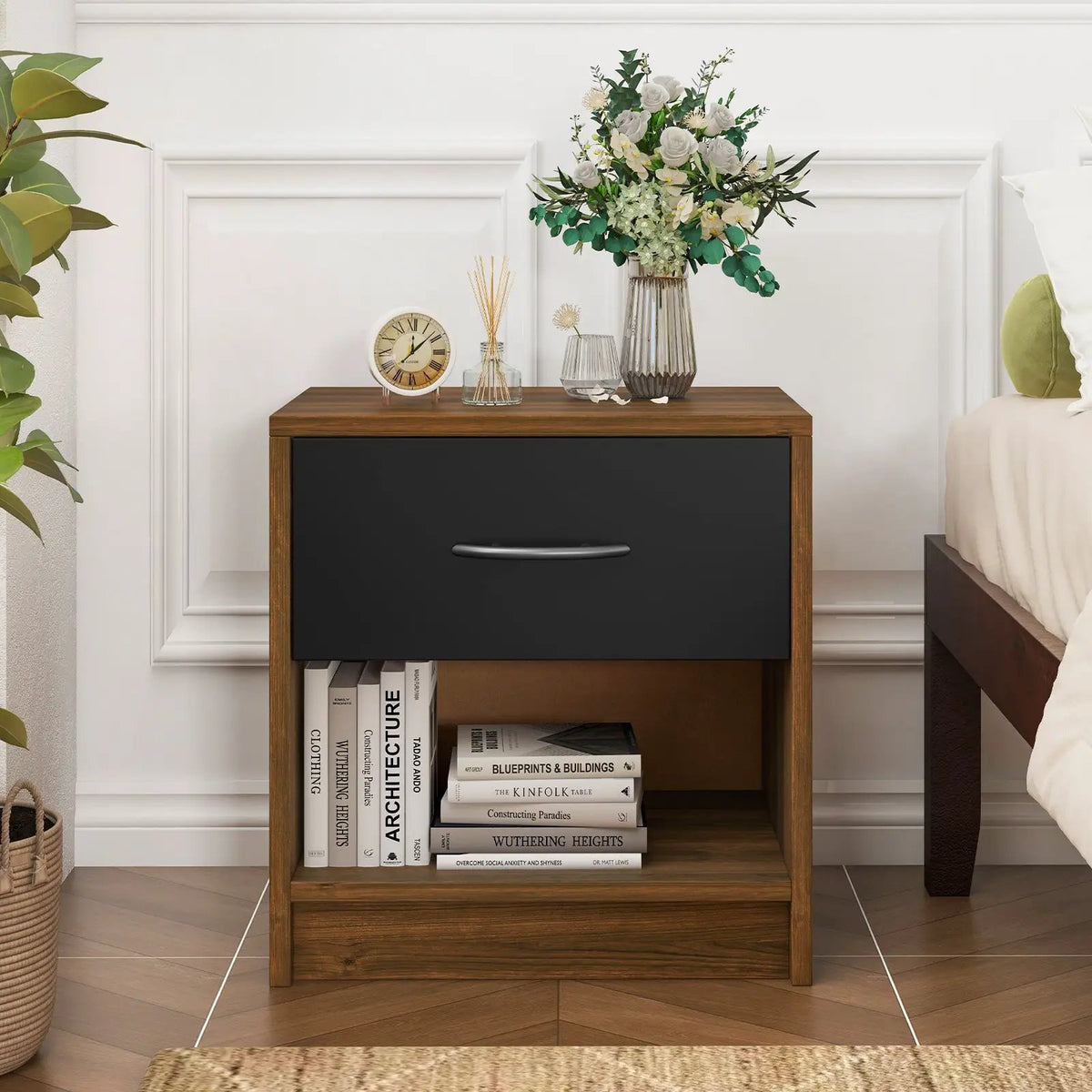 Bedside Table Nightstand with Drawer and Open Storage Shelf, photo 6 of 14