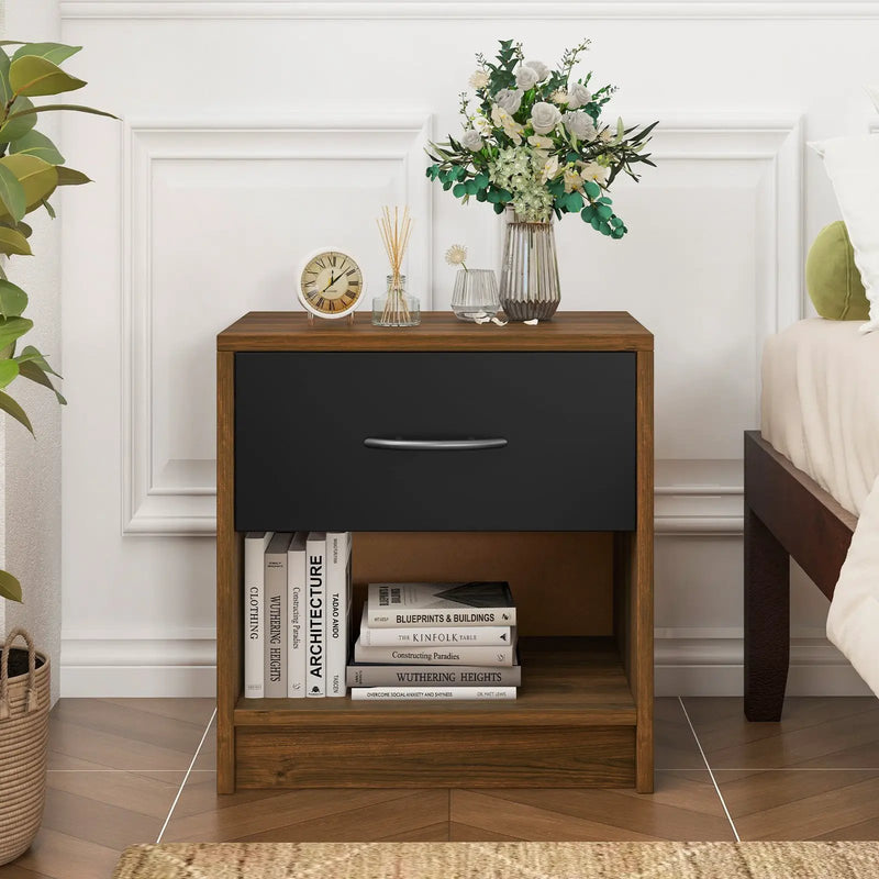 Bedside Table Nightstand with Drawer and Open Storage Shelf by DirectDeals