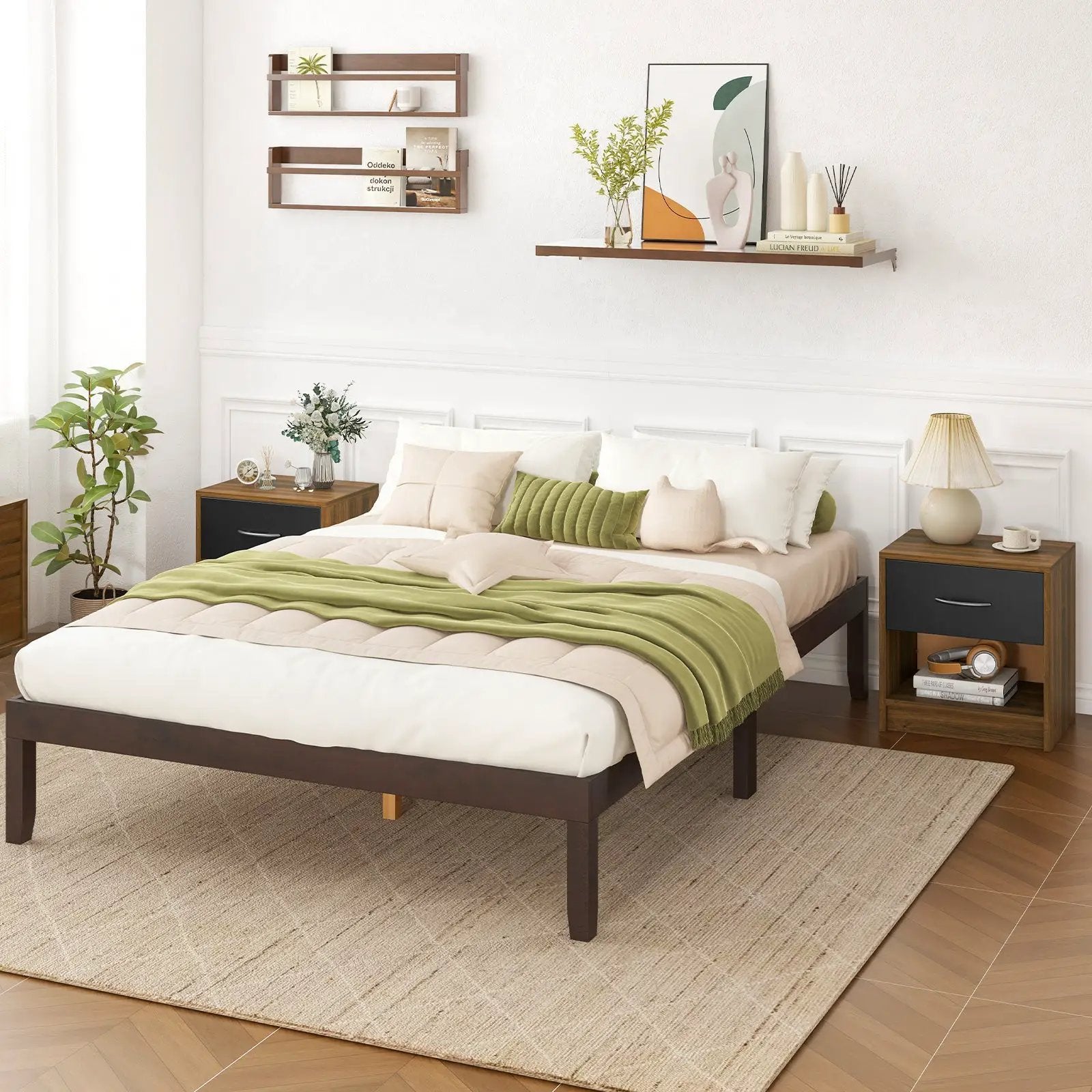 Bedside Table Nightstand with Drawer and Open Storage Shelf by DirectDeals
