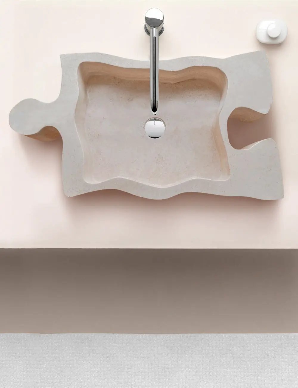 Natural Stone Beige Travertine Vessel Sink - Puzzle 16x27.5x6 by GobekDesign