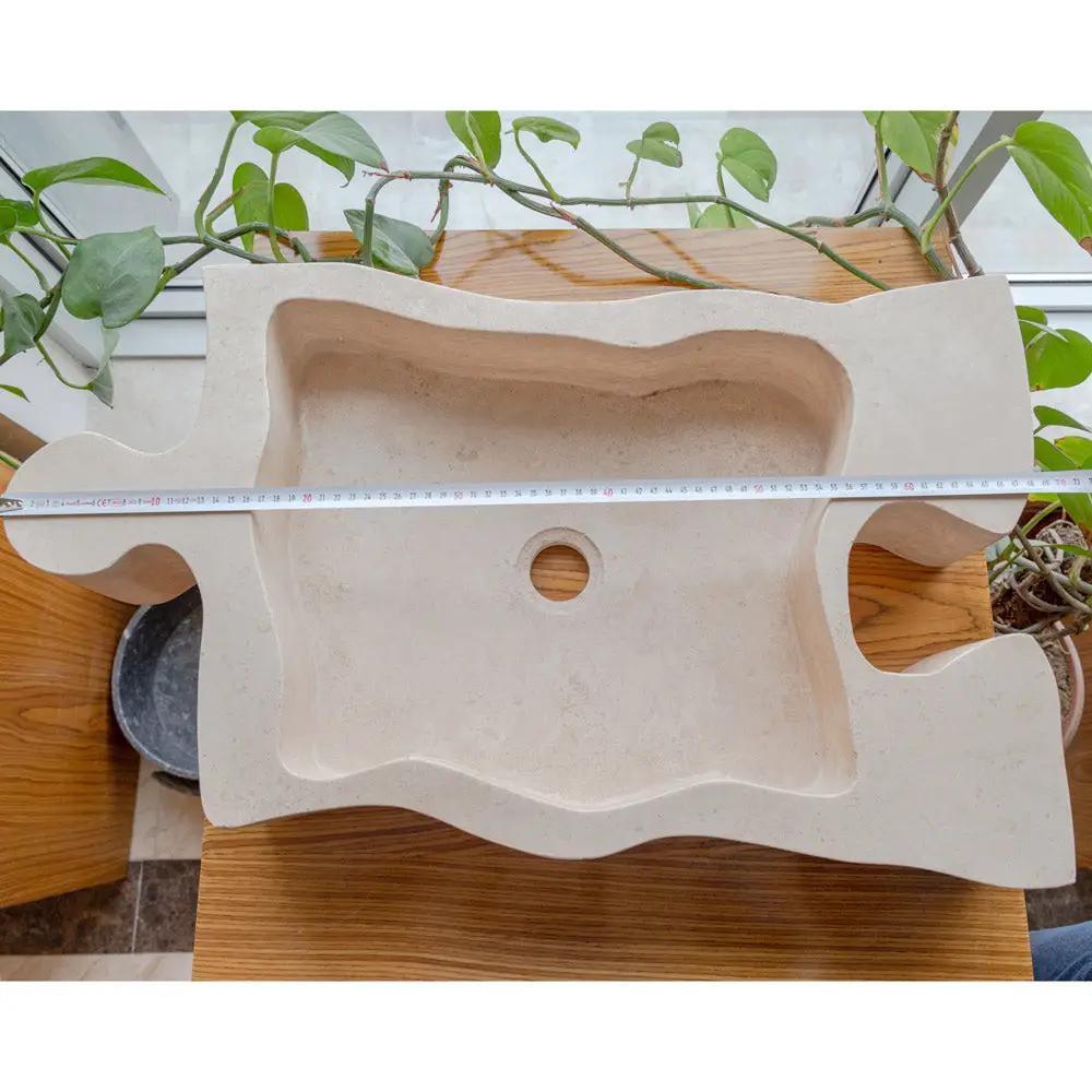 Natural Stone Beige Travertine Vessel Sink - Puzzle 16x27.5x6 by GobekDesign