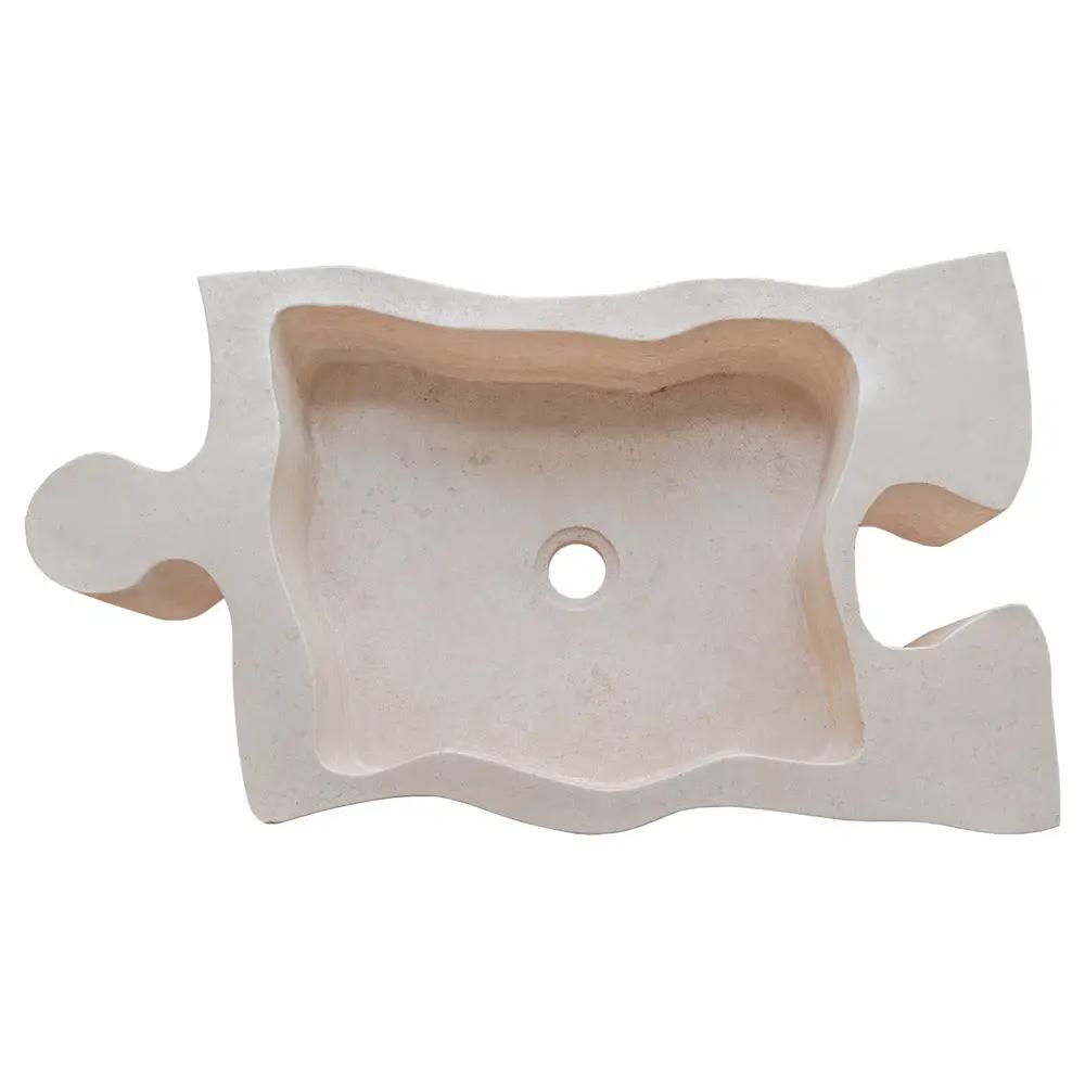 Natural Stone Beige Travertine Vessel Sink - Puzzle 16x27.5x6 by GobekDesign