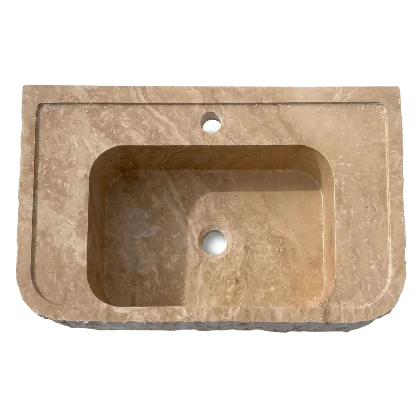 Beige Split-face Travertine Wall-Mount Vanity Sink 16x26 with backsplash by GMSTONE