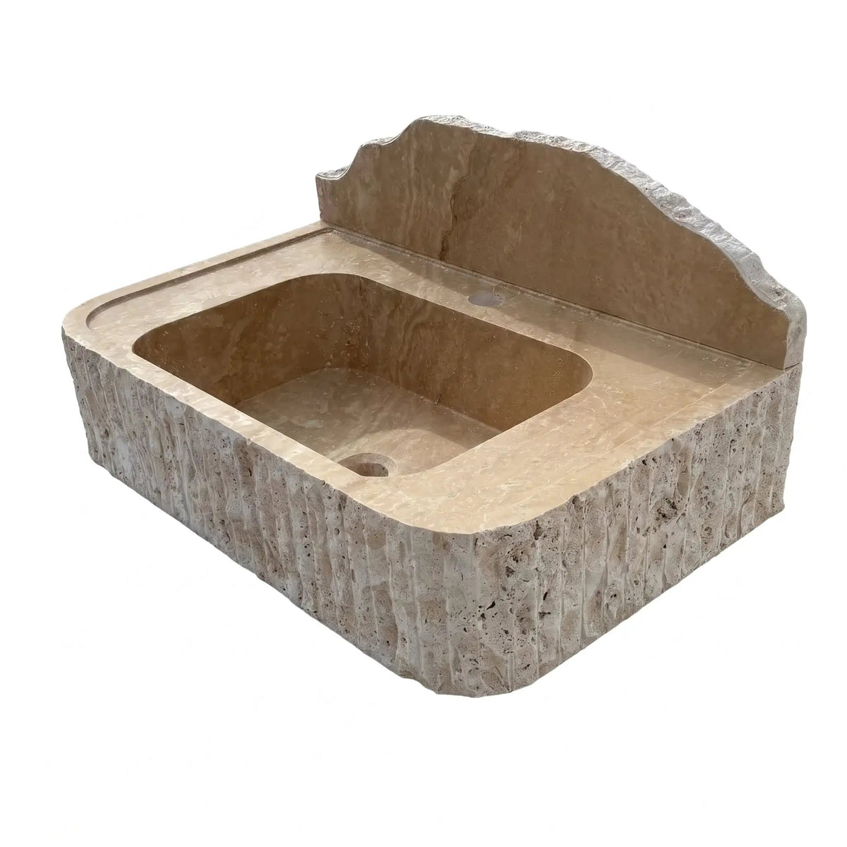 Beige Split-face Travertine Wall-Mount Vanity Sink 16x26 with backsplash by GMSTONE