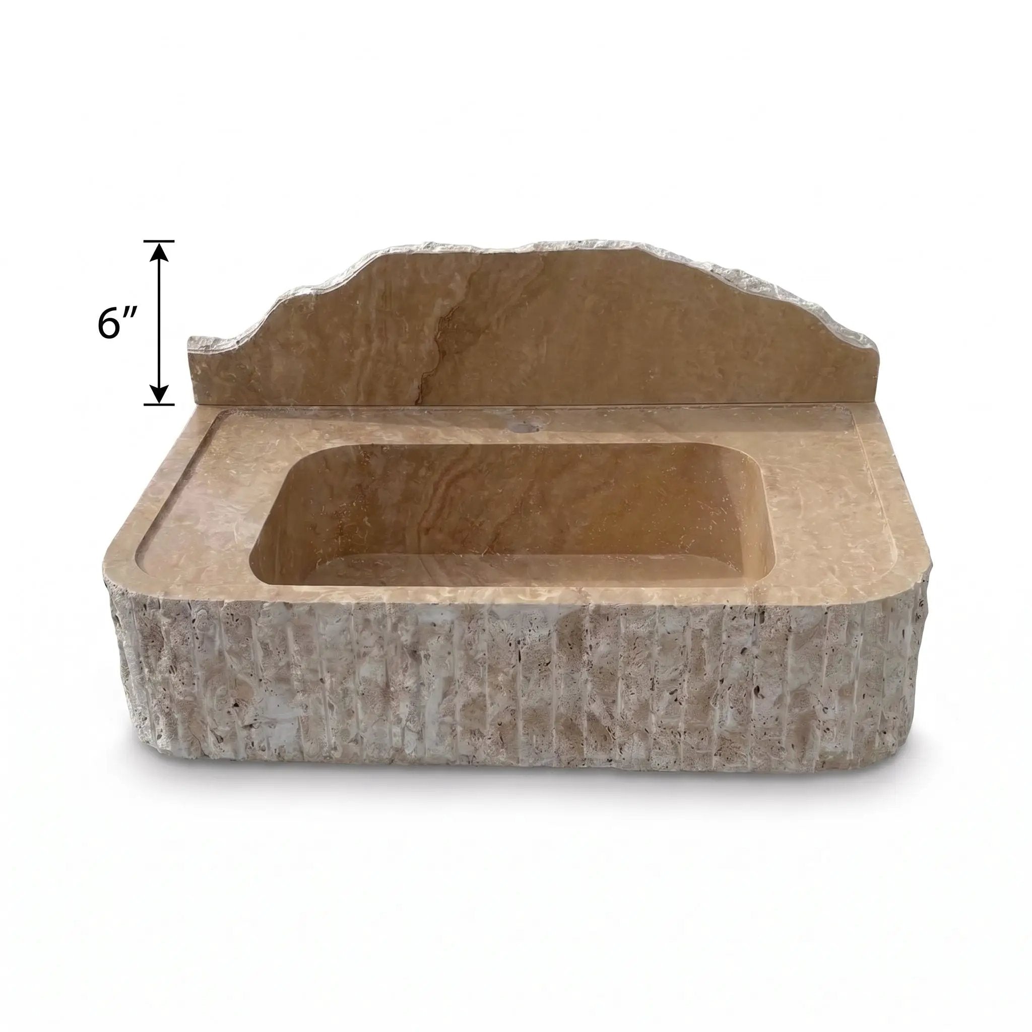 Beige Split-face Travertine Wall-Mount Vanity Sink 16x26 with backsplash by GMSTONE