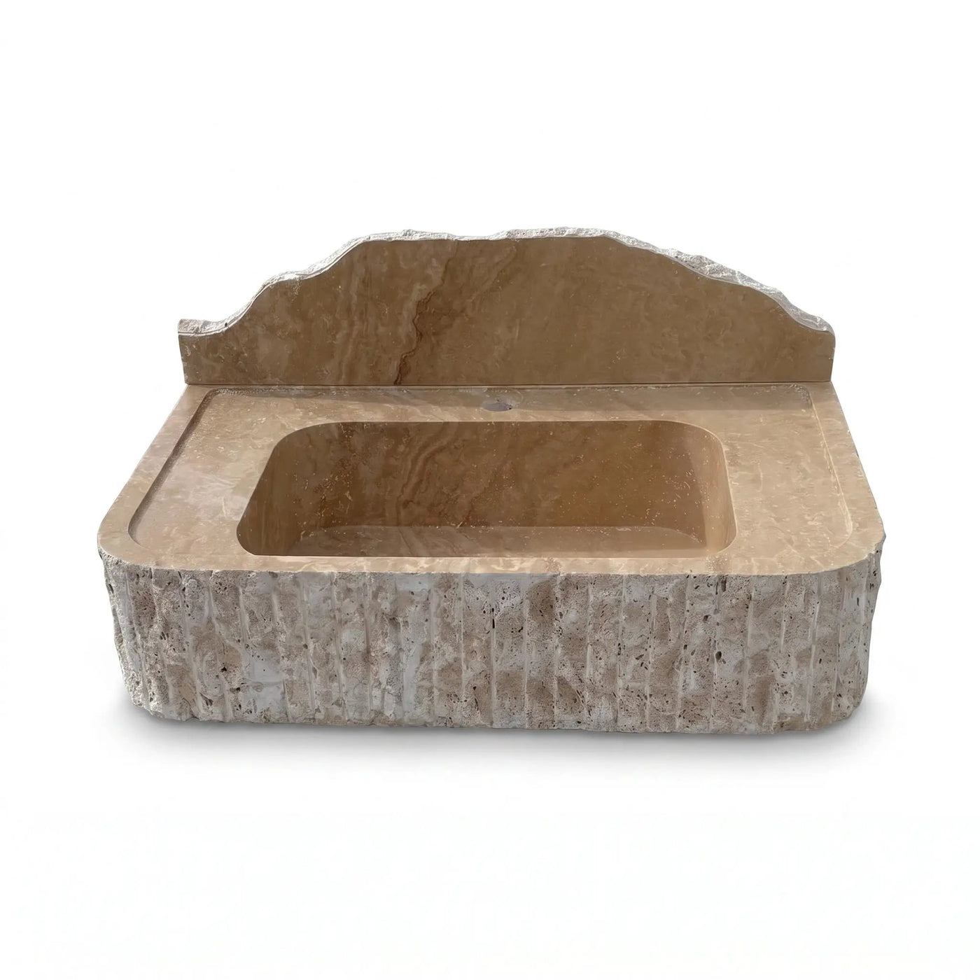 Beige Split-face Travertine Wall-Mount Vanity Sink 16x26 with backsplash by GMSTONE