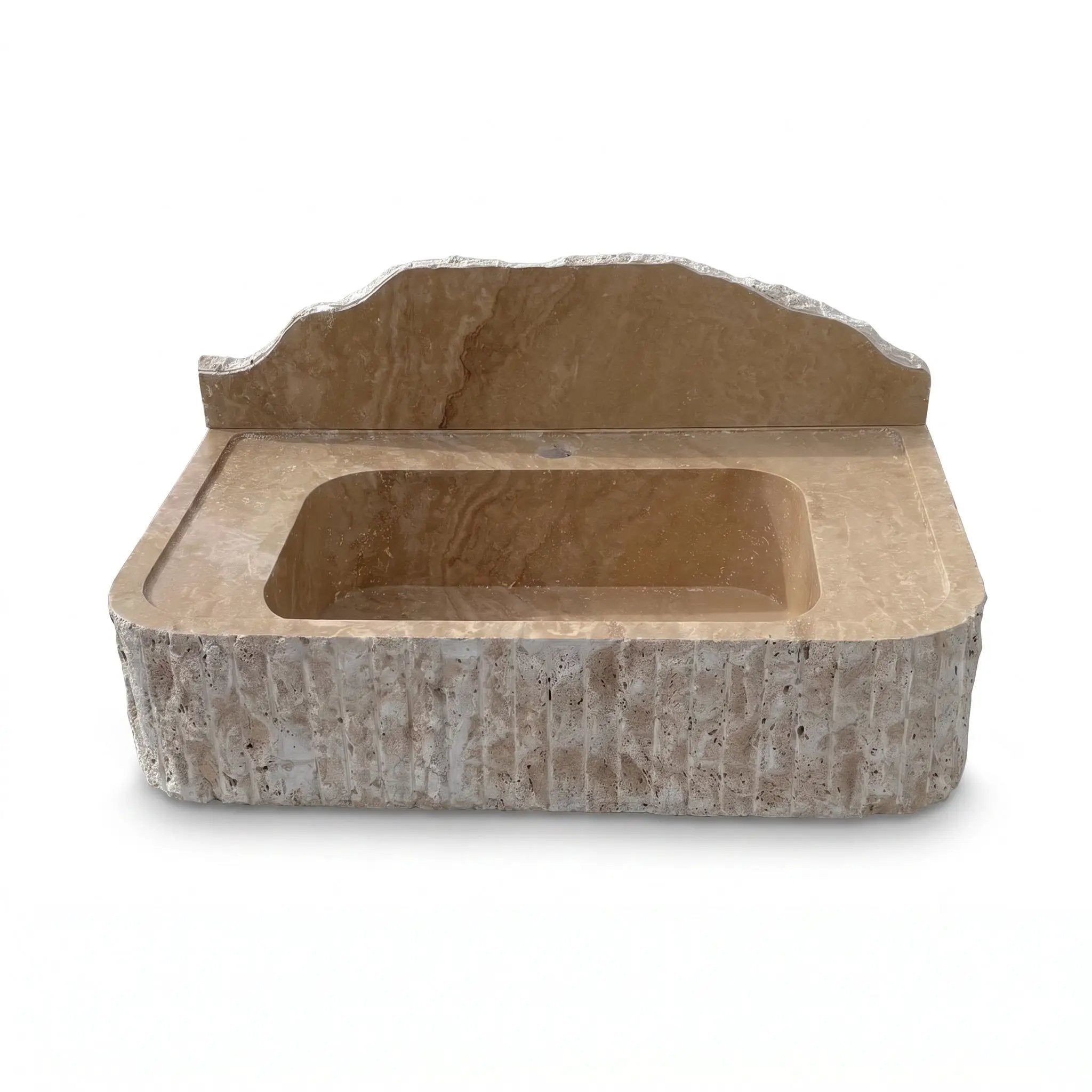 Beige Split-face Travertine Wall-Mount Vanity Sink 16x26 with backsplash by GMSTONE