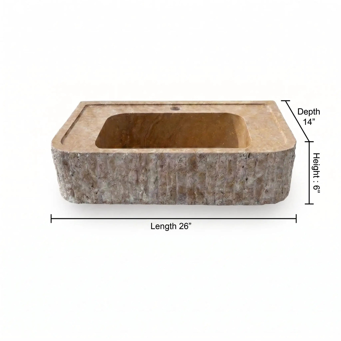 Beige Split-face Travertine Wall-Mount Vanity Sink 16x26 with backsplash by GMSTONE