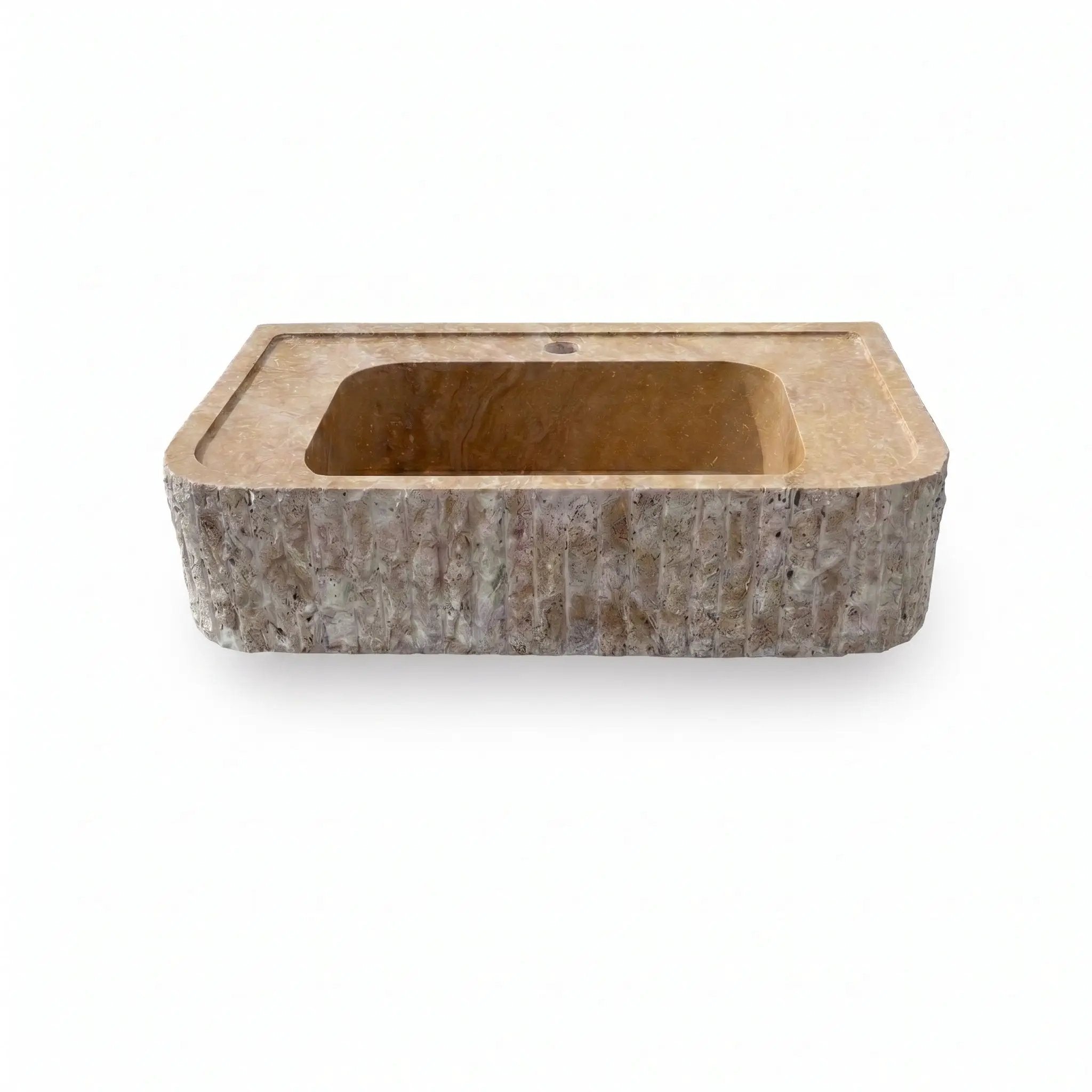 Beige Split-face Travertine Wall-Mount Vanity Sink 16x26 with backsplash by GMSTONE