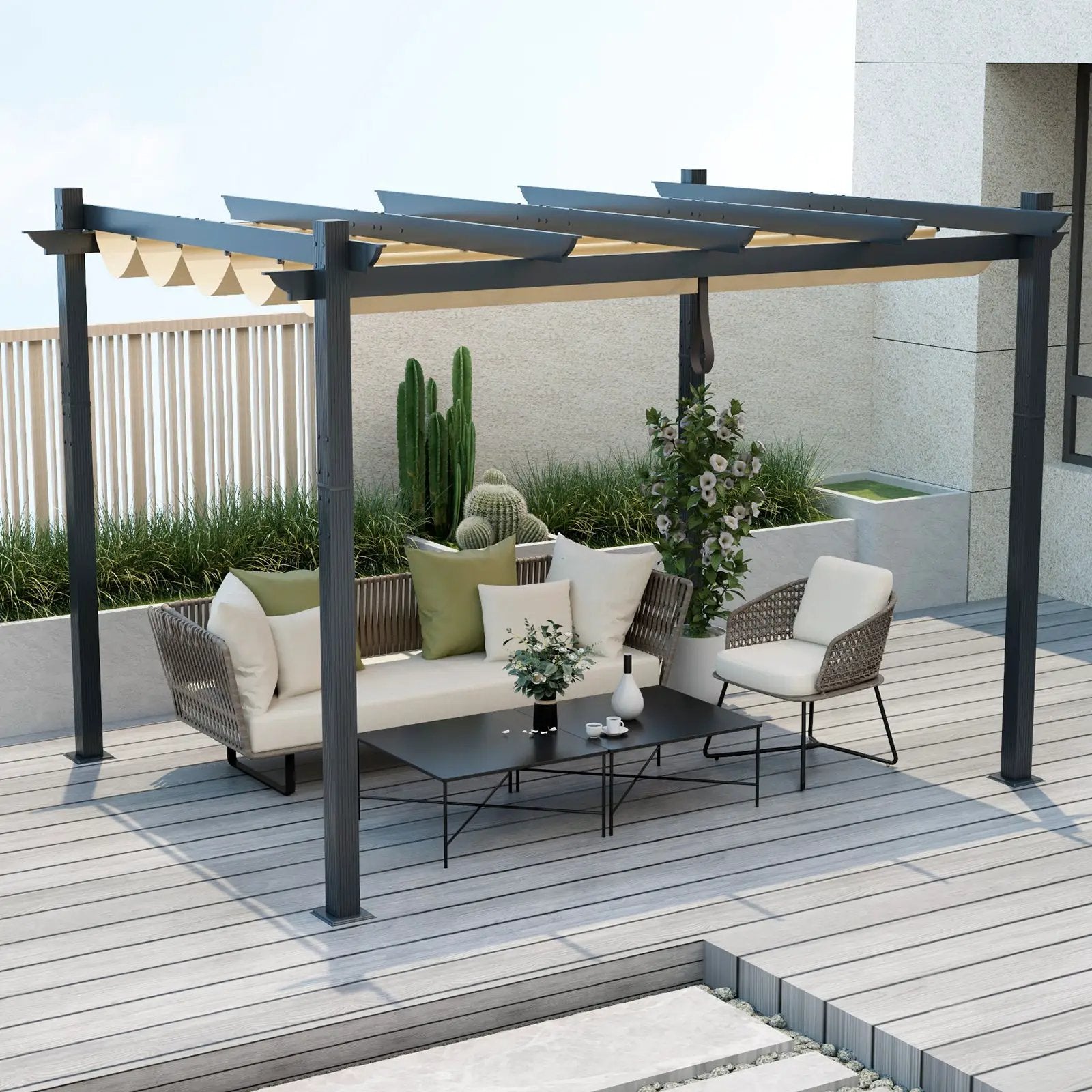 10 x 12 Feet Outdoor Aluminum Retractable Pergola Canopy Shelter Grape Trellis by DirectDeals