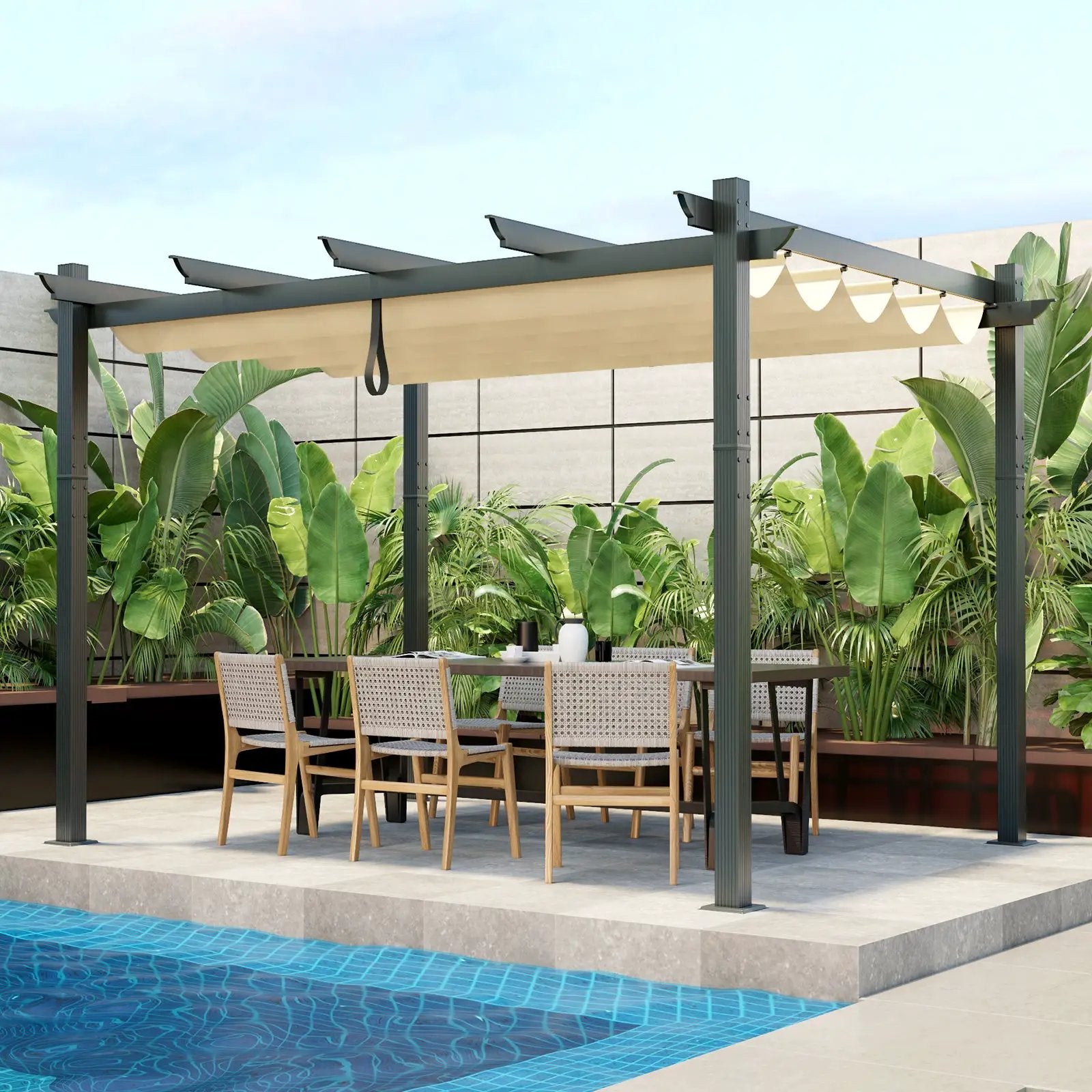 10 x 12 Feet Outdoor Aluminum Retractable Pergola Canopy Shelter Grape Trellis by DirectDeals