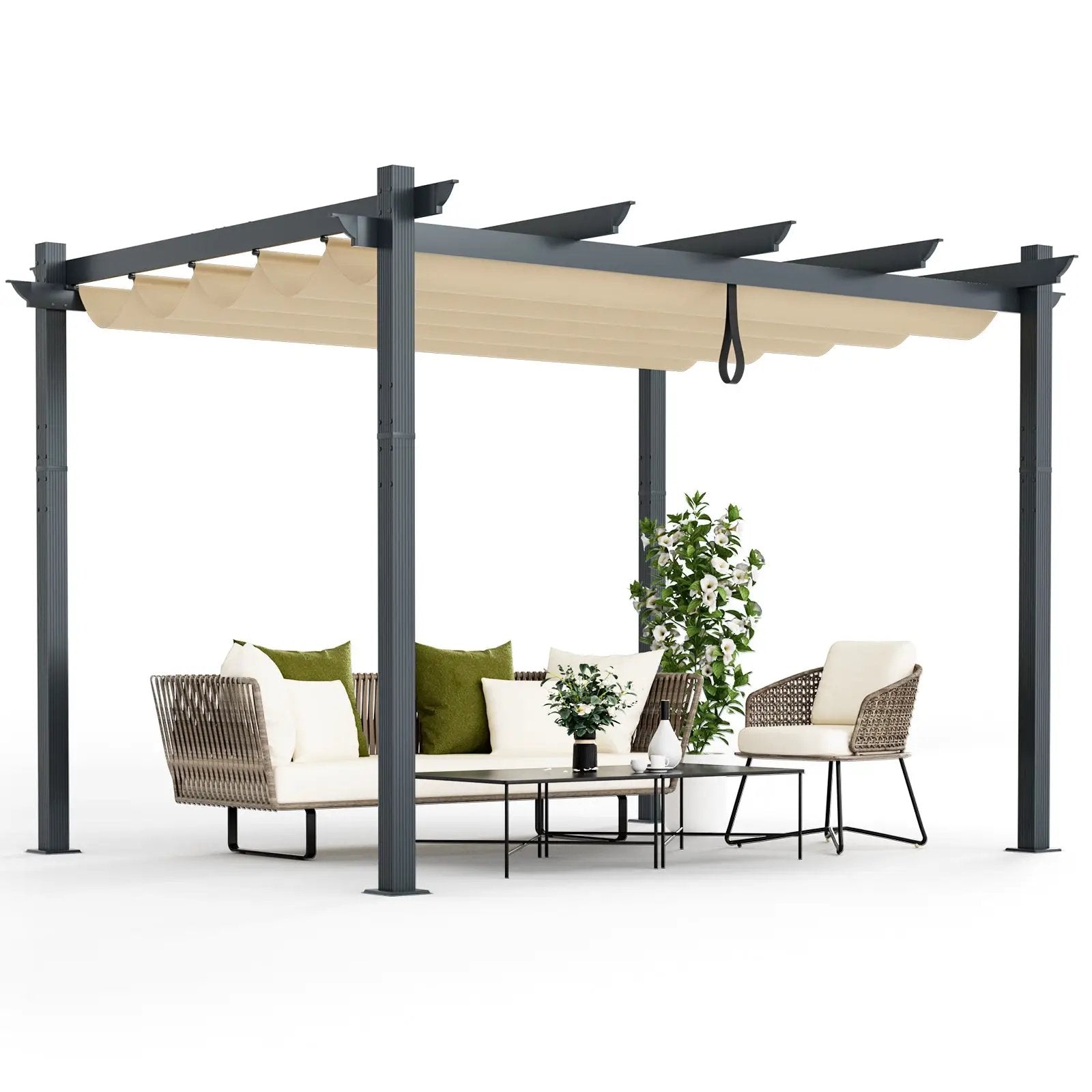 10 x 12 Feet Outdoor Aluminum Retractable Pergola Canopy Shelter Grape Trellis by DirectDeals