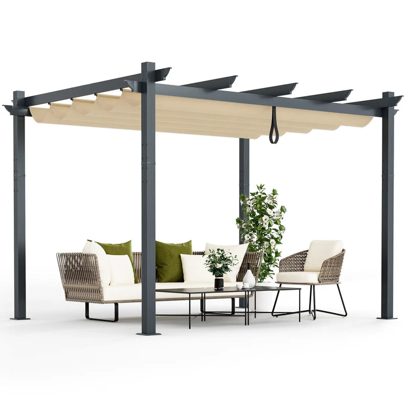 10 x 12 Feet Outdoor Aluminum Retractable Pergola Canopy Shelter Grape Trellis by DirectDeals