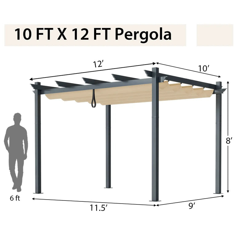 10 x 12 Feet Outdoor Aluminum Retractable Pergola Canopy Shelter Grape Trellis by DirectDeals