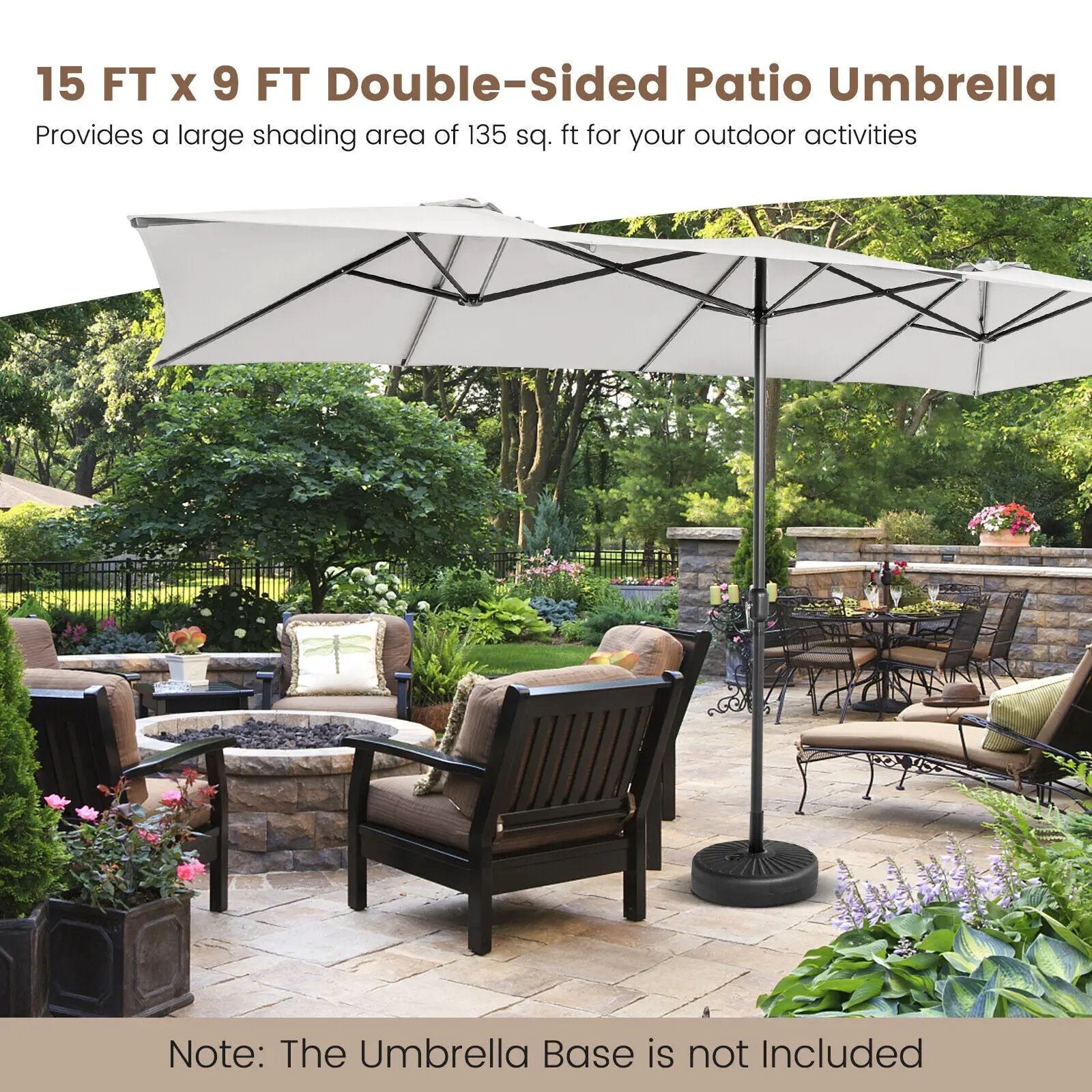 15 Feet Double-Sized Patio Umbrella with Crank Handle and Vented Tops by DirectDeals