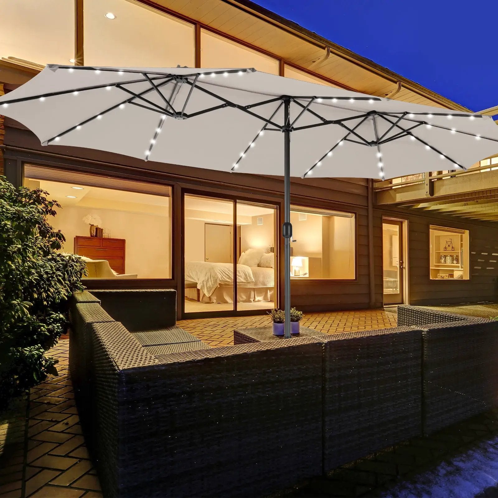 15 Feet Double-Sided Patio Umbrella with 48 LED Lights by DirectDeals