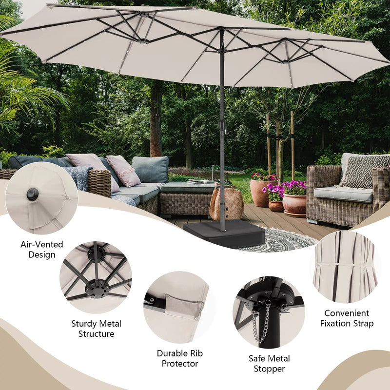 15 Feet Double-Sided Patio Umbrella with 48 LED Lights by DirectDeals