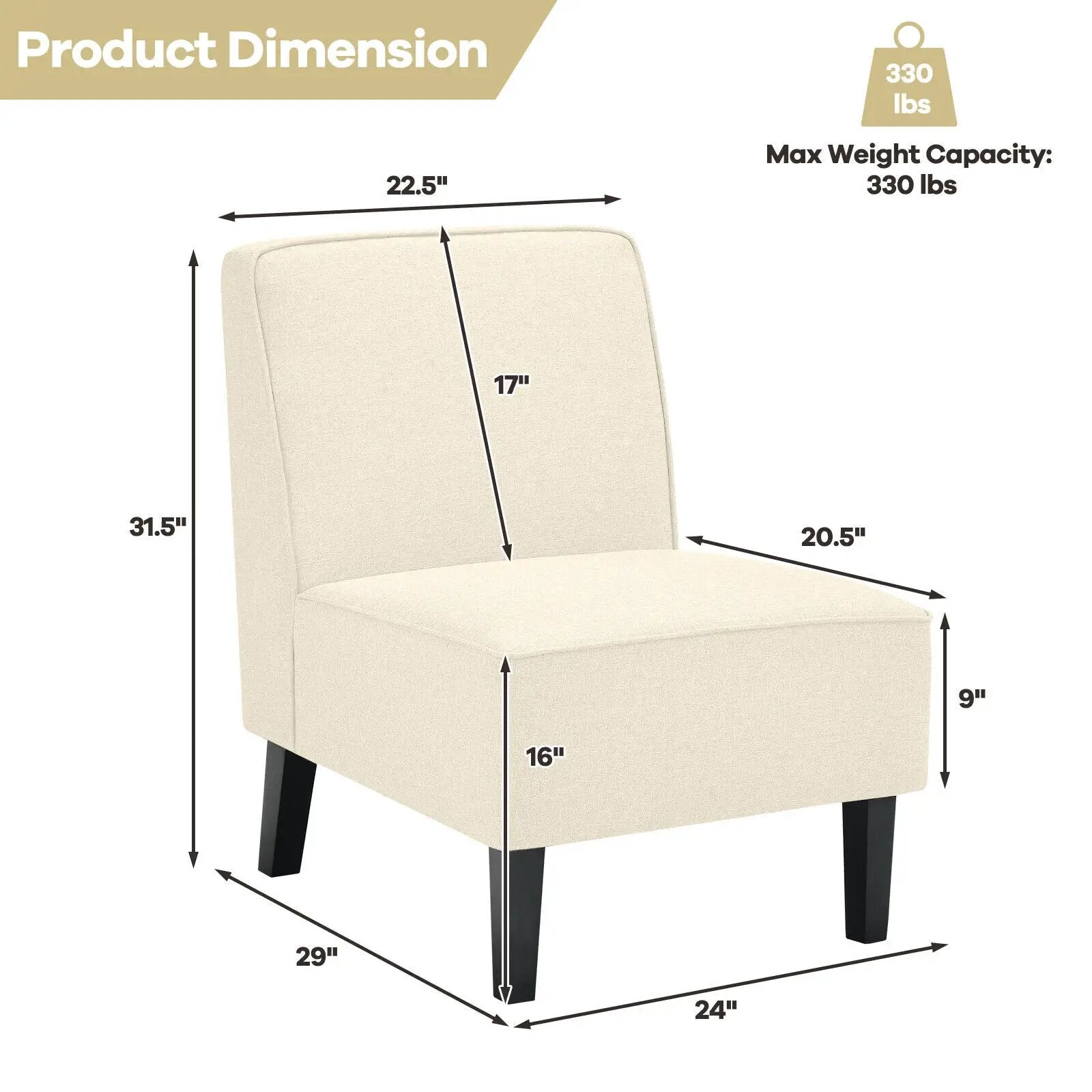 Modern Armless Accent Sofa Chair with Rubber Wood Legs by DirectDeals