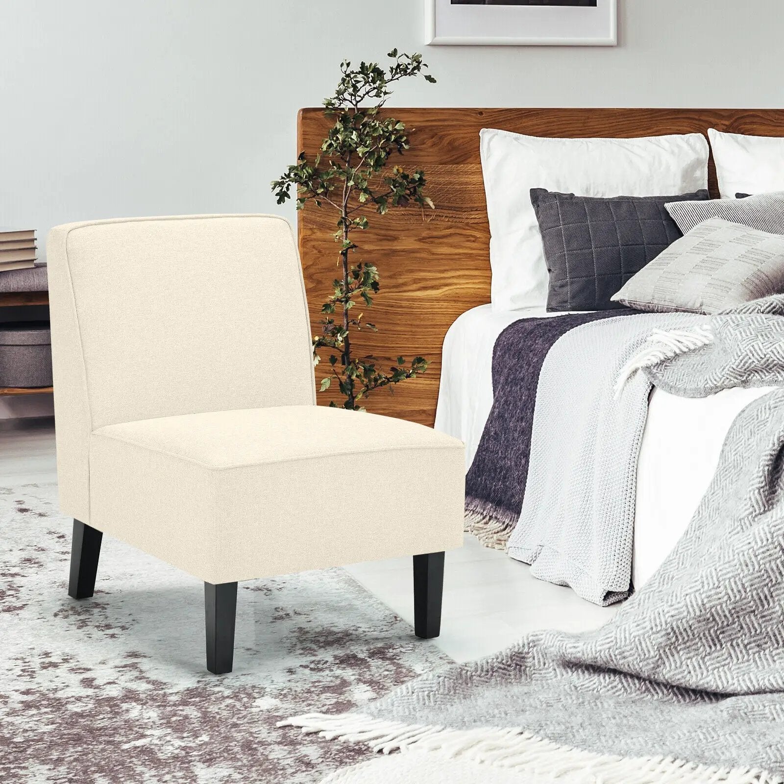 Modern Armless Accent Sofa Chair with Rubber Wood Legs by DirectDeals