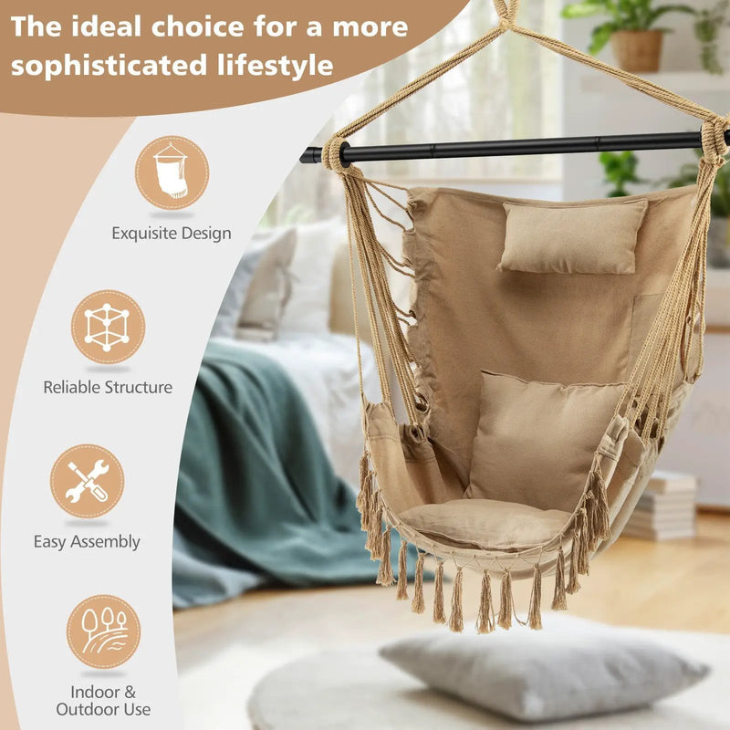 Hanging Rope Swing Chair with Soft Pillow and Cushions by DirectDeals