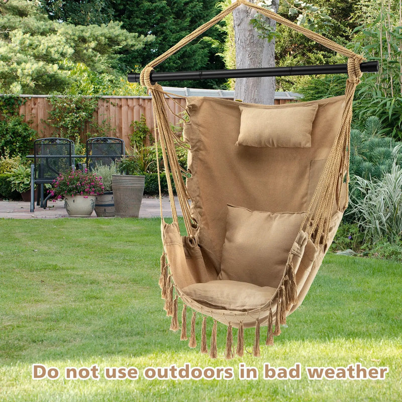 Hanging Rope Swing Chair with Soft Pillow and Cushions by DirectDeals