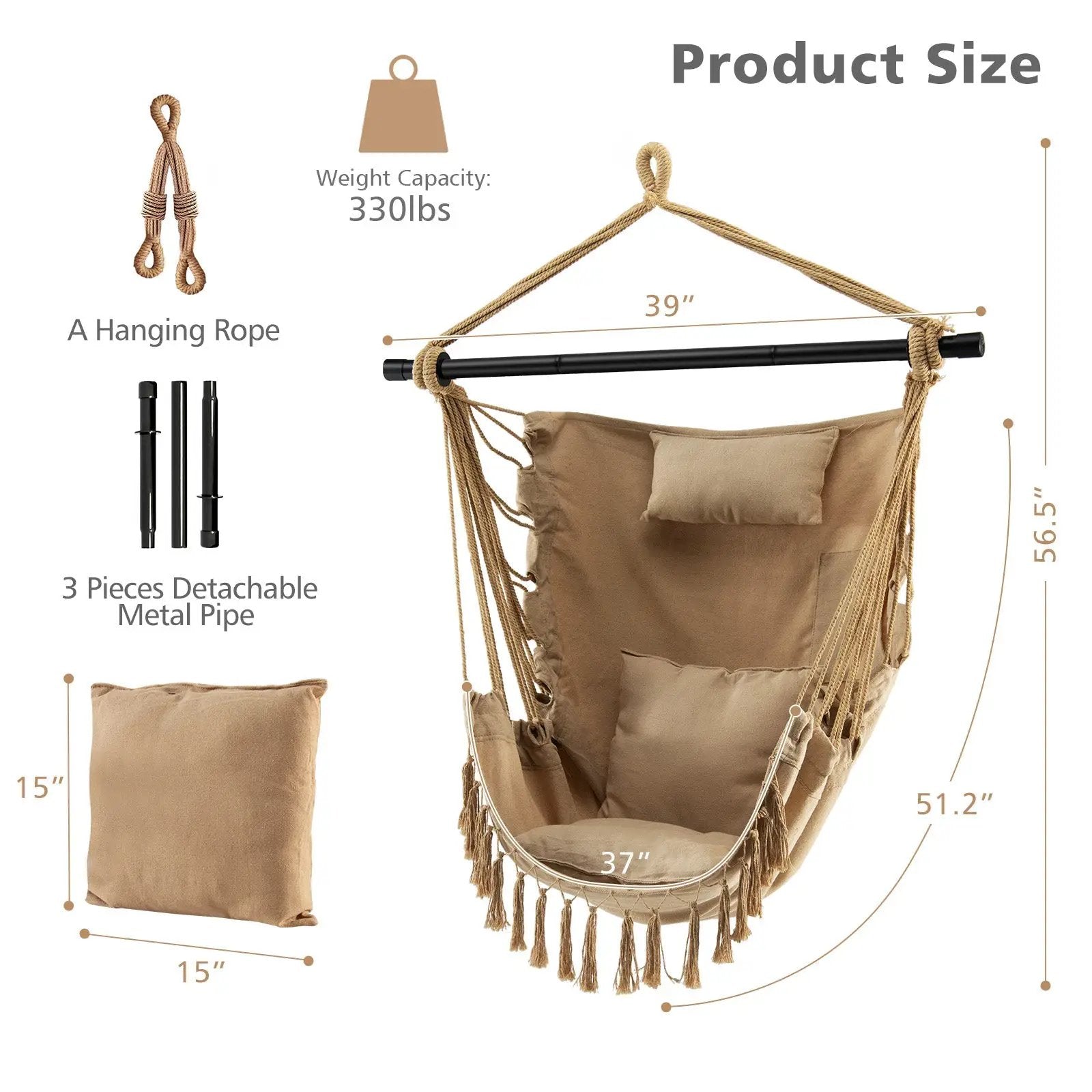 Hanging Rope Swing Chair with Soft Pillow and Cushions by DirectDeals
