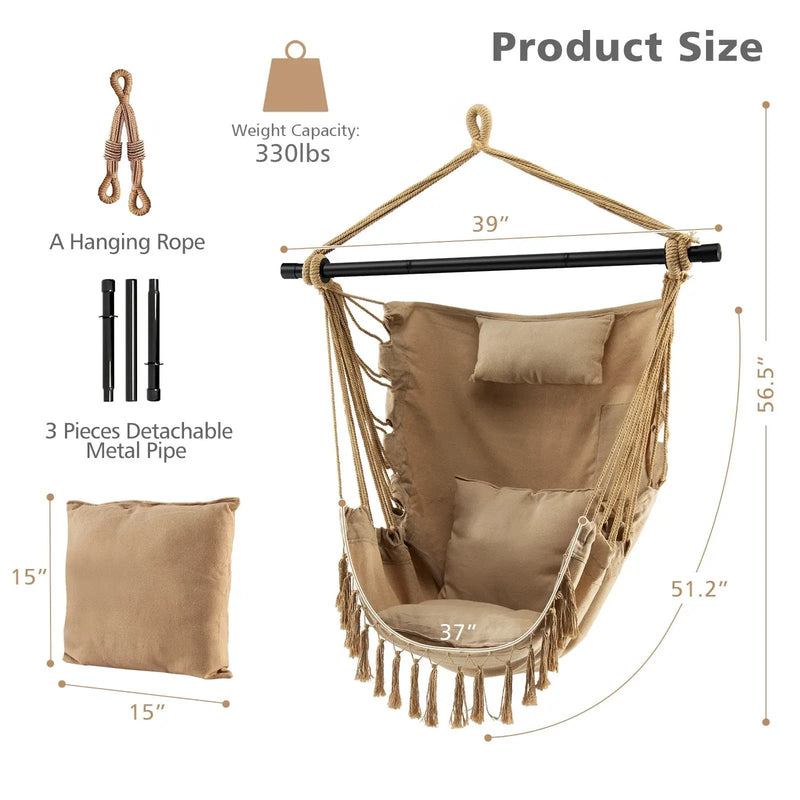 Hanging Rope Swing Chair with Soft Pillow and Cushions by DirectDeals