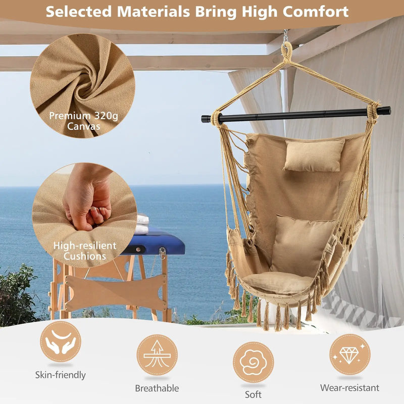 Hanging Rope Swing Chair with Soft Pillow and Cushions by DirectDeals