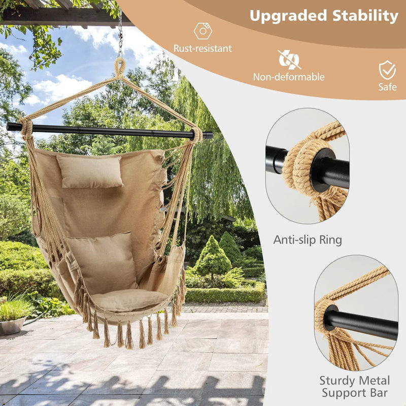 Hanging Rope Swing Chair with Soft Pillow and Cushions by DirectDeals