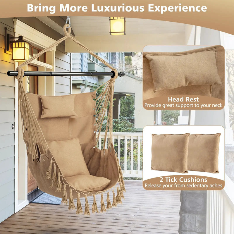 Hanging Rope Swing Chair with Soft Pillow and Cushions by DirectDeals