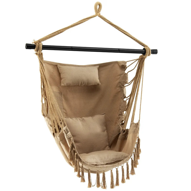 Hanging Rope Swing Chair with Soft Pillow and Cushions by DirectDeals