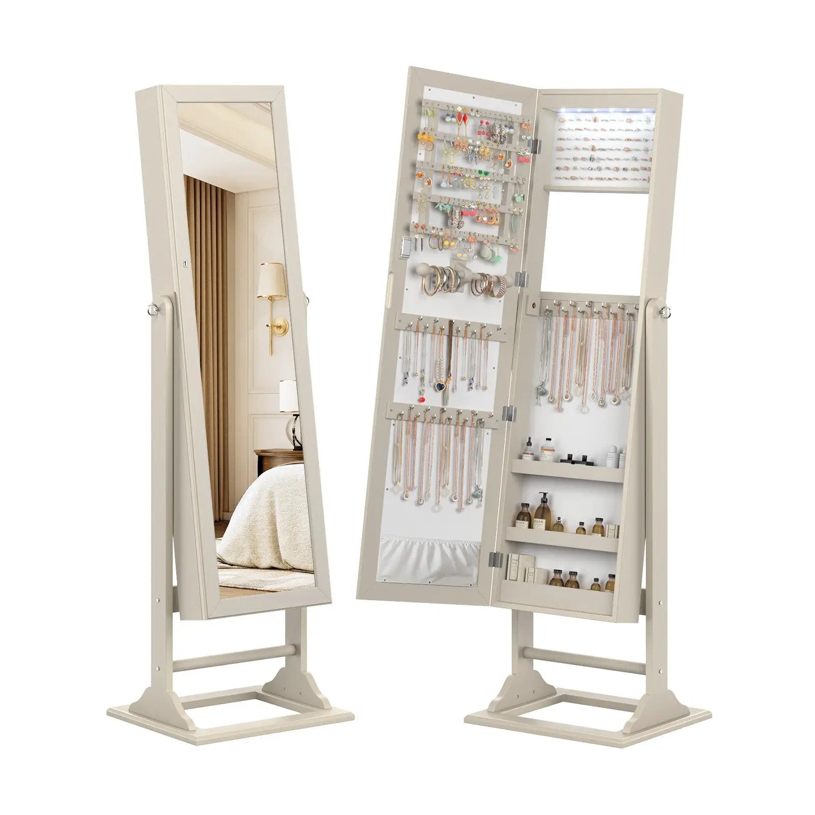 Freestanding Lockable Jewelry Armoire with Full-Length Mirror and 6 LED Lights by DirectDeals