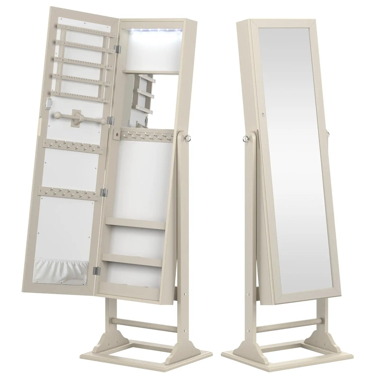Freestanding Lockable Jewelry Armoire with Full-Length Mirror and 6 LED Lights by DirectDeals