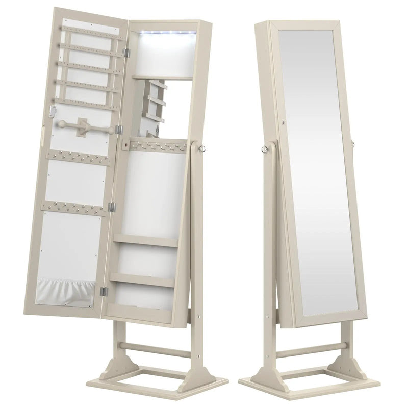 Freestanding Lockable Jewelry Armoire with Full-Length Mirror and 6 LED Lights by DirectDeals