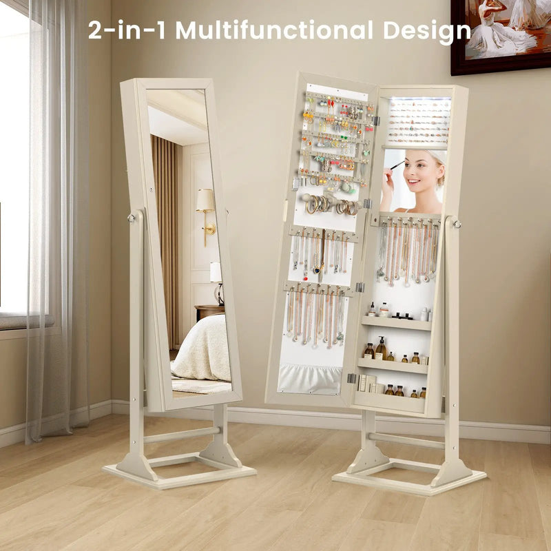 Freestanding Lockable Jewelry Armoire with Full-Length Mirror and 6 LED Lights by DirectDeals