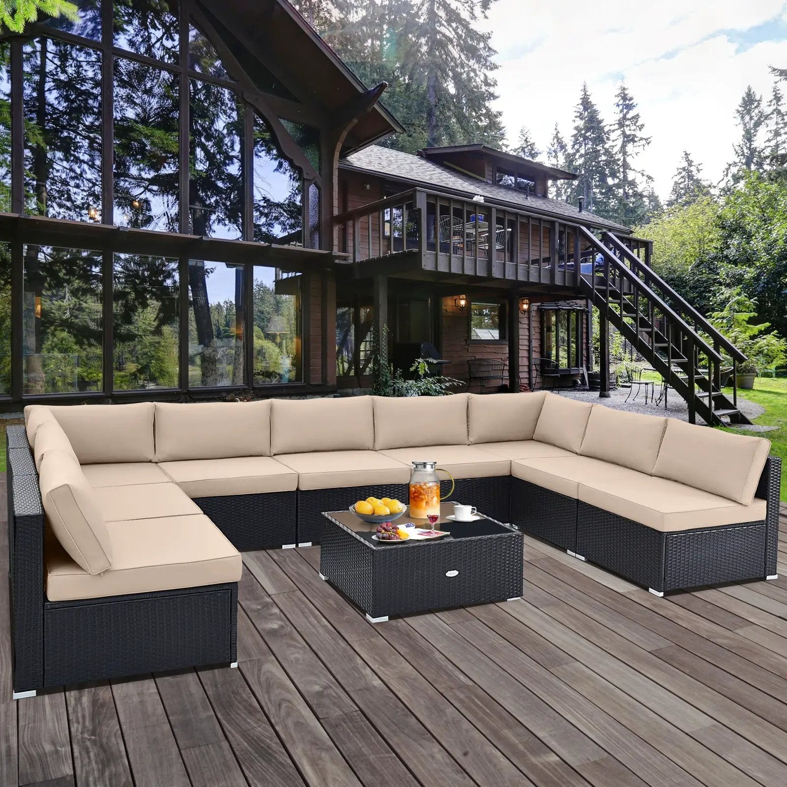 10 Piece Outdoor Wicker Conversation Set with Seat and Back Cushions by DirectDeals