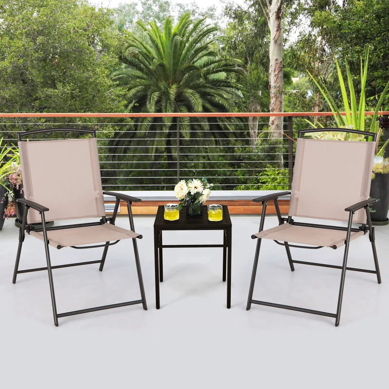 Set of 2 Patio Dining Chairs with Armrests and Rustproof Steel Frame-Beige by DirectDeals