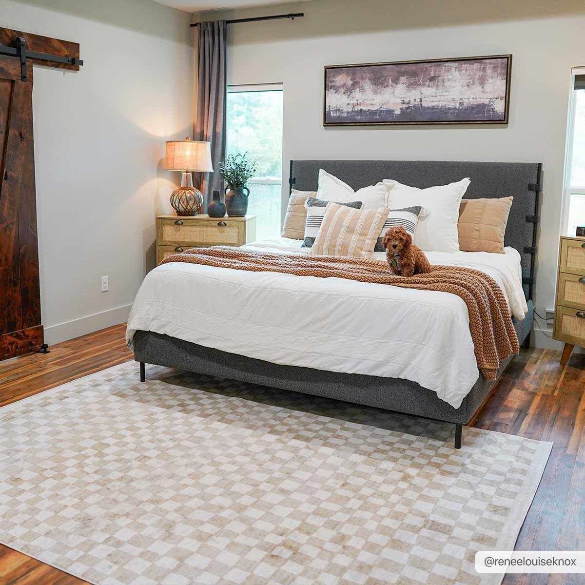 Benjy Cream & Gold Checkered Area Rug by Hauteloom