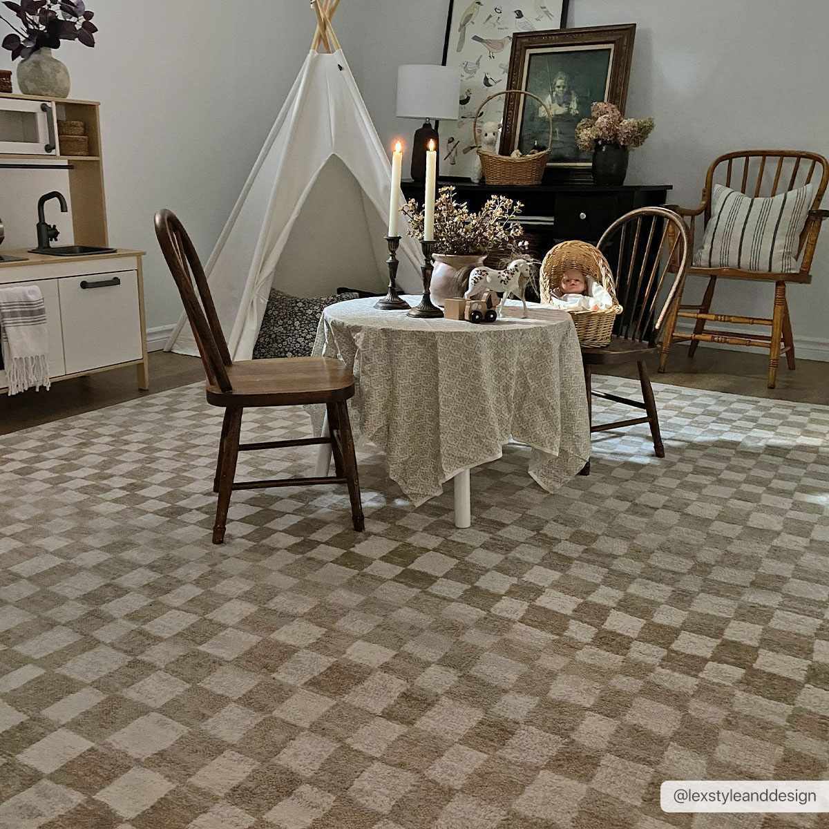 Benjy Cream & Gold Checkered Area Rug by Hauteloom