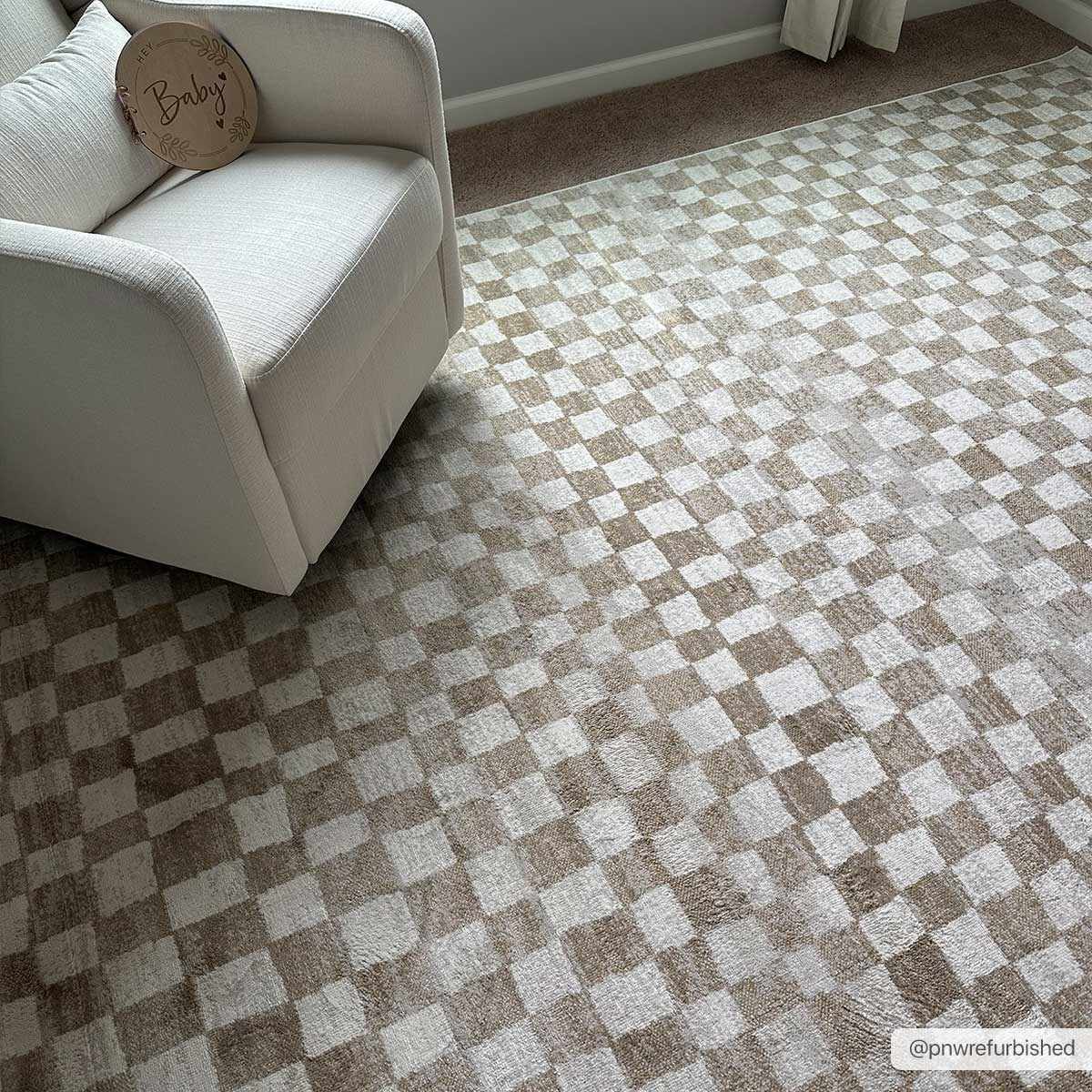 Benjy Cream & Gold Checkered Area Rug by Hauteloom