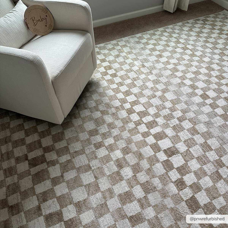 Benjy Cream & Gold Checkered Area Rug by Hauteloom