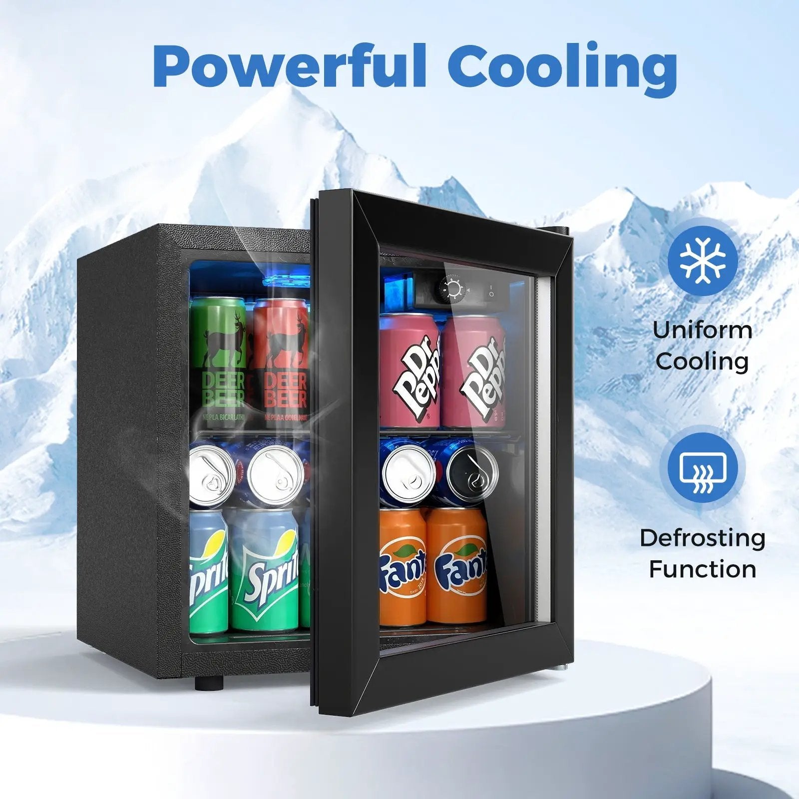Beverage Refrigerator Cooler 1.3 Cu. Ft. 12 Bottles 55 Cans Mini Fridge-Black by DirectDeals