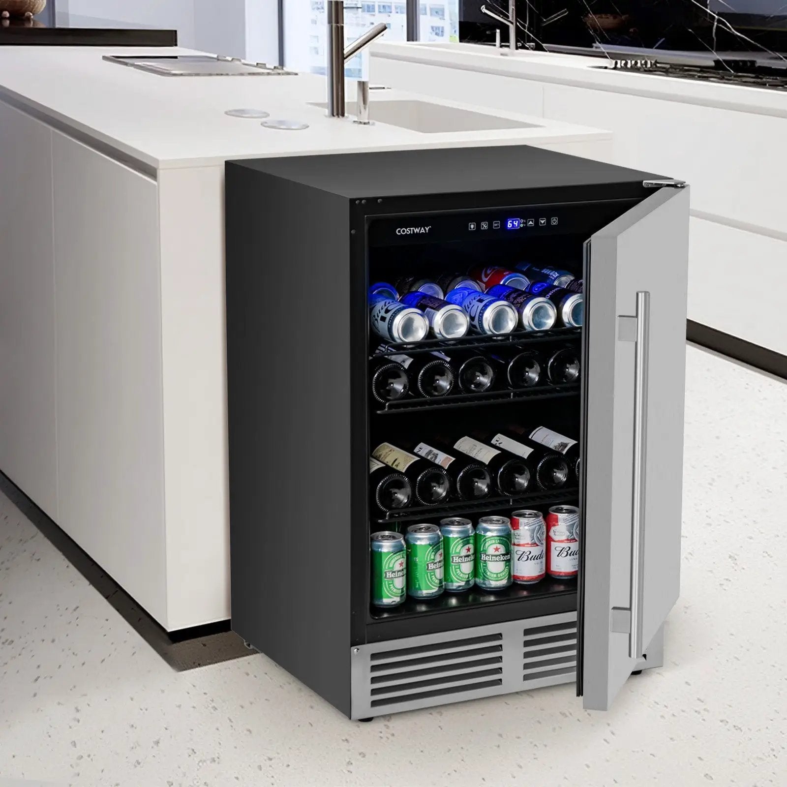 24 Inches Beverage Refrigerator with Removable Shelves and Adjustable Temperature-Silver by DirectDeals