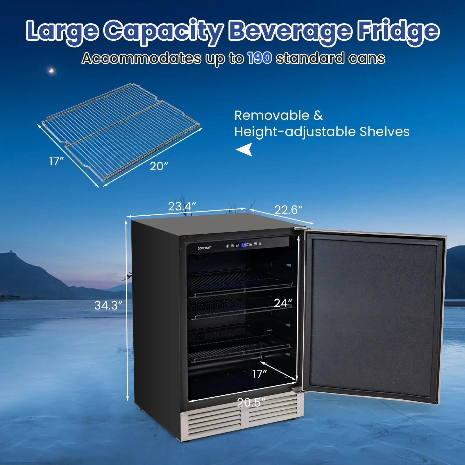 24 Inches Beverage Refrigerator with Removable Shelves and Adjustable Temperature-Silver by DirectDeals