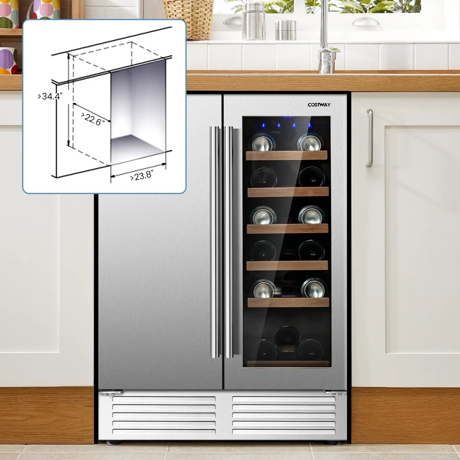 2-in-1 Beverage and Wine Cooler with Independent Temperature Control and LED Lights-Silver by DirectDeals