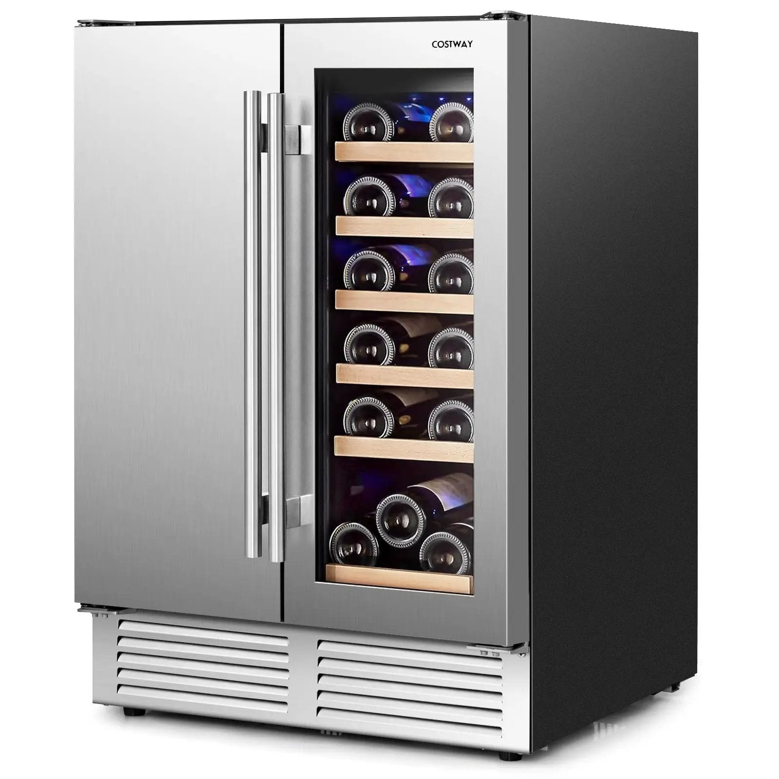 2-in-1 Beverage and Wine Cooler with Independent Temperature Control and LED Lights-Silver by DirectDeals
