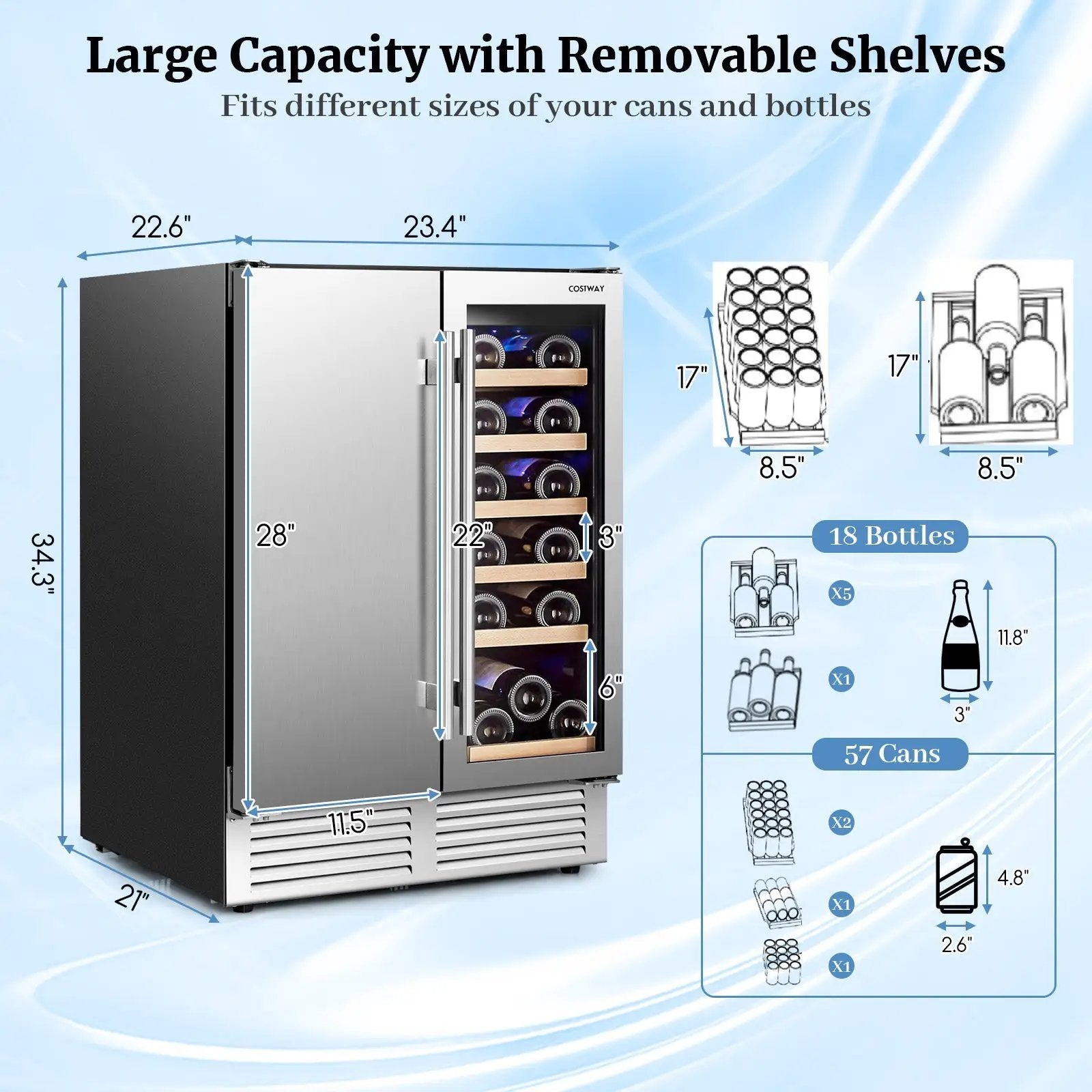 2-in-1 Beverage and Wine Cooler with Independent Temperature Control and LED Lights-Silver by DirectDeals