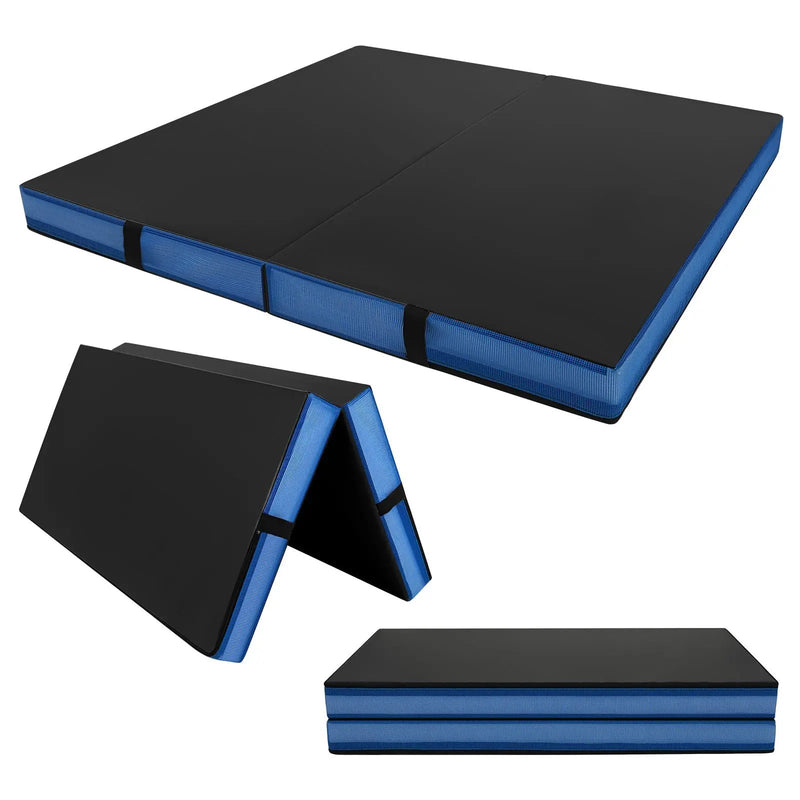 Bi-Fold Gymnastics Mat Thick Folding Exercise Mat with Carrying Handles-Black by DirectDeals
