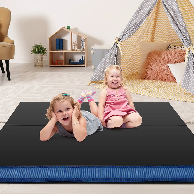 Bi-Fold Gymnastics Mat Thick Folding Exercise Mat with Carrying Handles-Black by DirectDeals