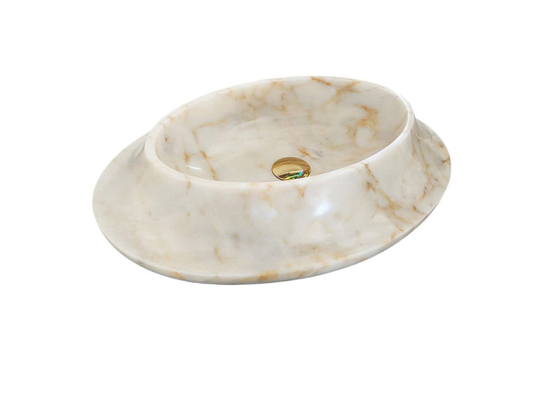 Bianco Gold Marble Special Design Oval Sink Polished (W)15.7" (L)22.4" (H)5.5" by GobekDesign